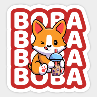 Cute Corgi Dog Drinking Boba Sticker